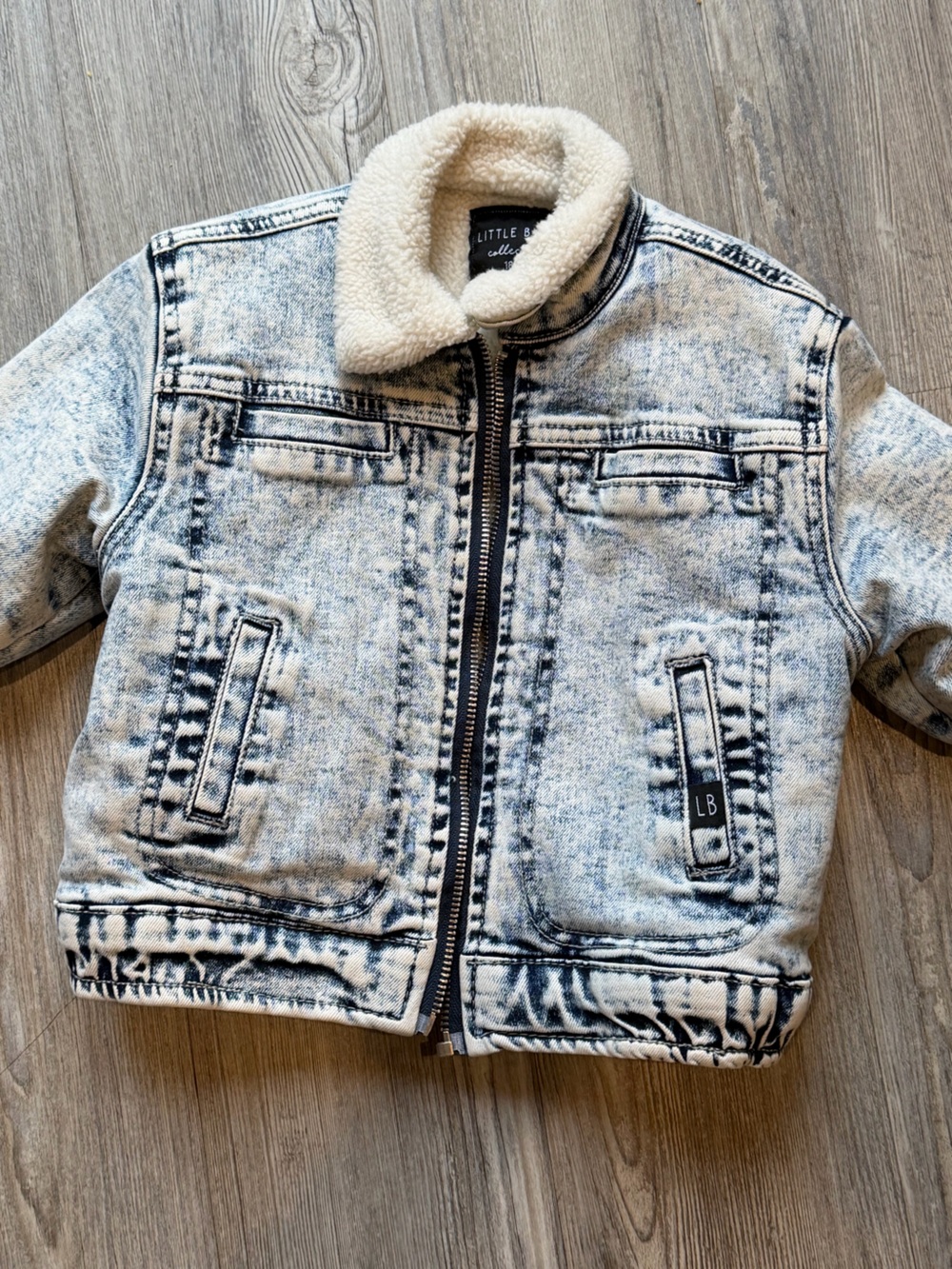 Little Bipsy Cream Sherpa Collar Acid-Wash Jacket